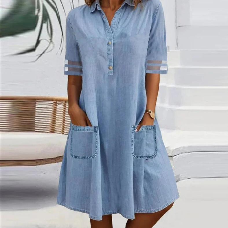 Jill™ | Denimowa mini sukienka z bocznymi kieszeniami