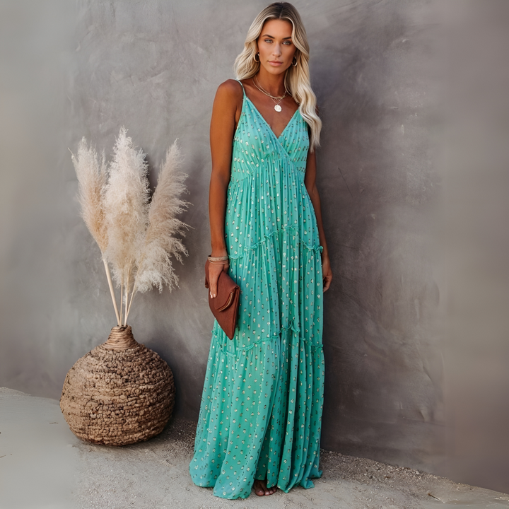 Jagienka™ | Damska Zielona Boho Sukienka Maxi