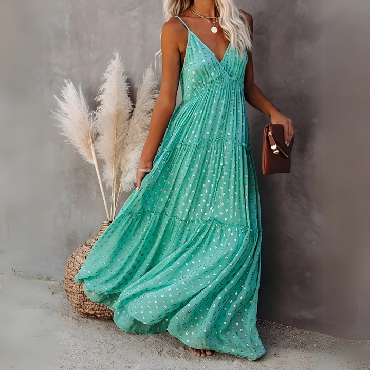 Jagienka™ | Damska Zielona Boho Sukienka Maxi