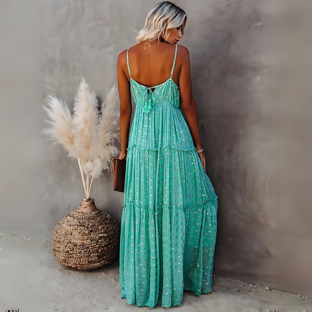 Jagienka™ | Damska Zielona Boho Sukienka Maxi