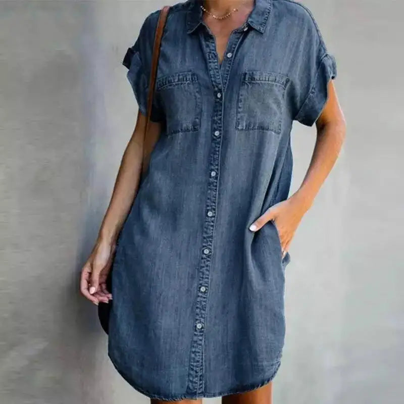 Emma™ | Luźna jeansowa sukienka casualowa z kieszeniami