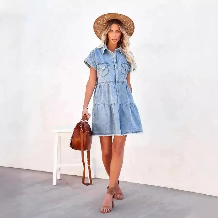 Novo™ | Sukienka jeansowa w stylu casual vintage