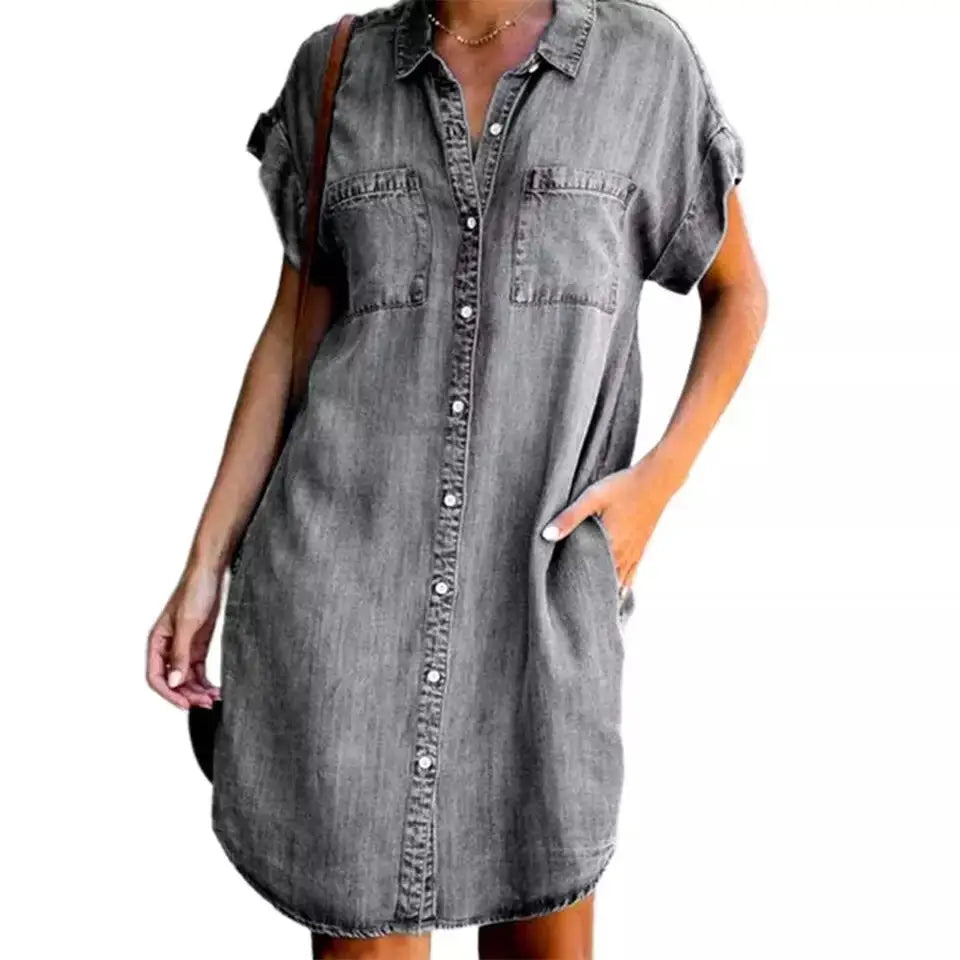 Emma™ | Luźna jeansowa sukienka casualowa z kieszeniami