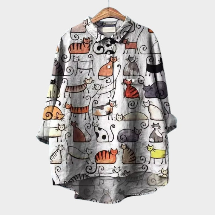 Luciana™ | Oversize Bluzka z Stylizowanymi Kotami