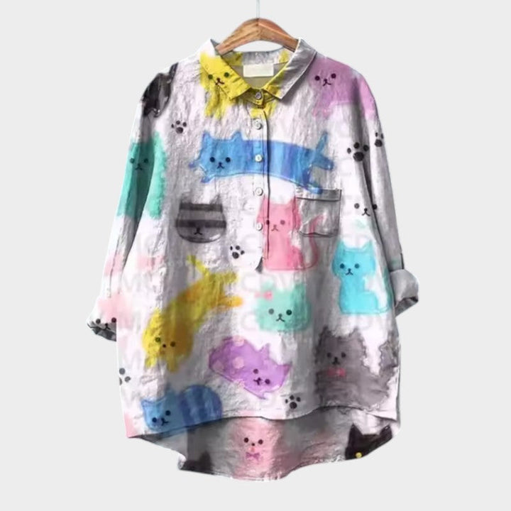 Viviana™ | Oversize Bluzka z Kotami w Stylu Akwarelowym