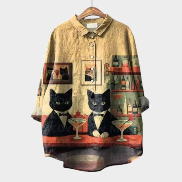 Viviana™ | Oversize Bluzka z Kotami w Stylu Akwarelowym