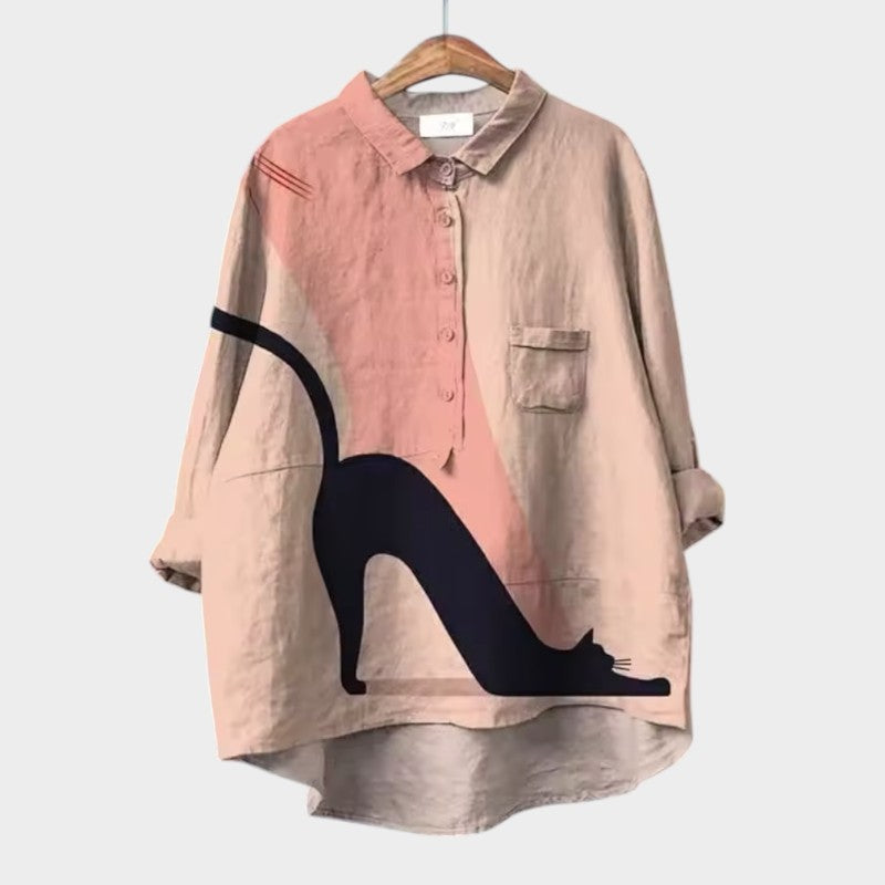 Liliana™ | Kolorowa Bluzka Oversize z Motywem Kota