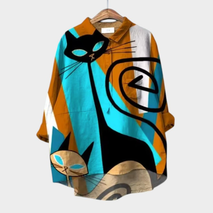 Liliana™ | Kolorowa Bluzka Oversize z Motywem Kota