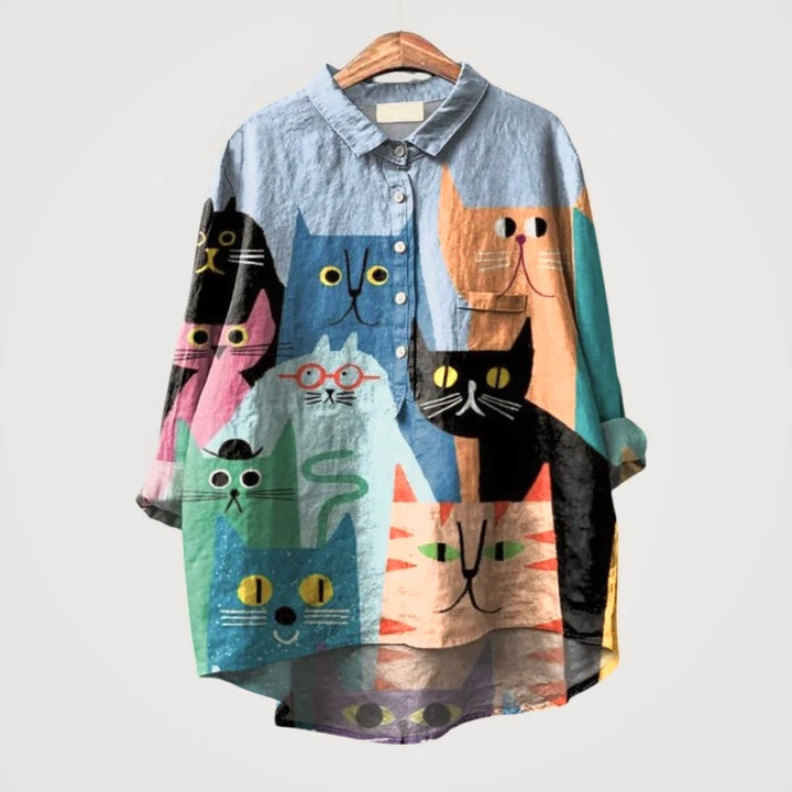 Liliana™ | Kolorowa Bluzka Oversize z Motywem Kota